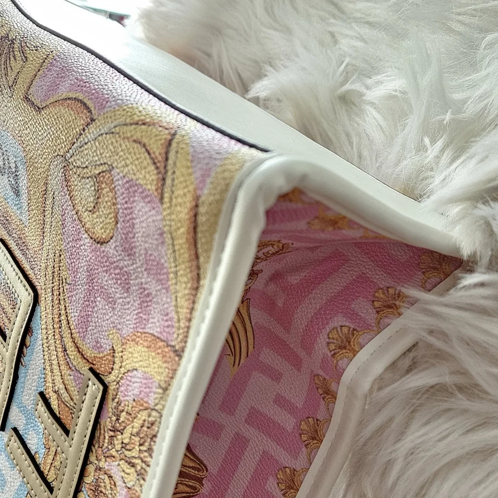 Fendi Multicolor Baroque Canvas Satchel in Blue, Pink & Gold